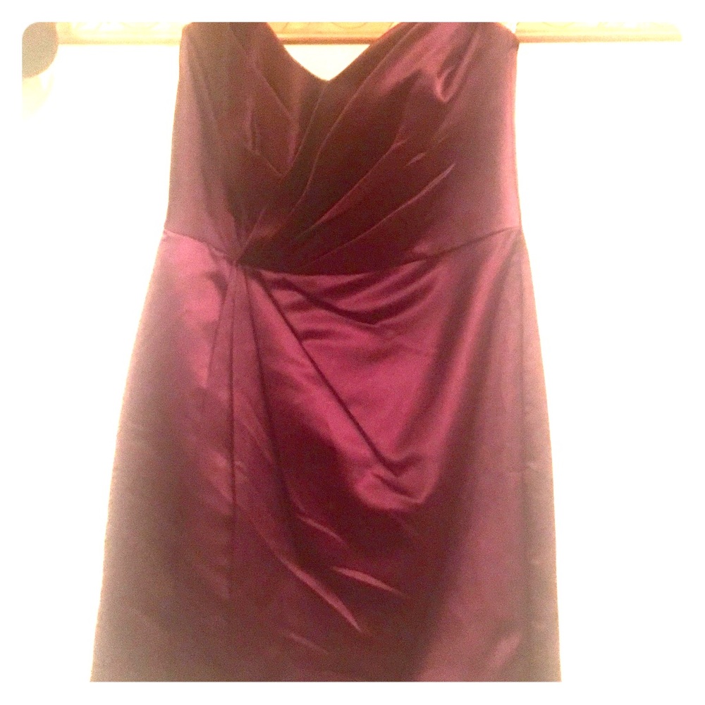 Tea length satin dress with pleating